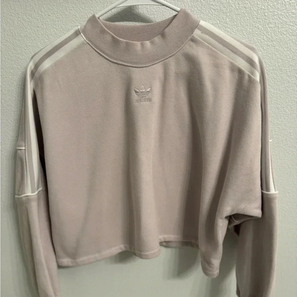 Adidas Cropped Sweatshirt Women's Small Ice Purple Embossed Emblem - Picture 4 of 9